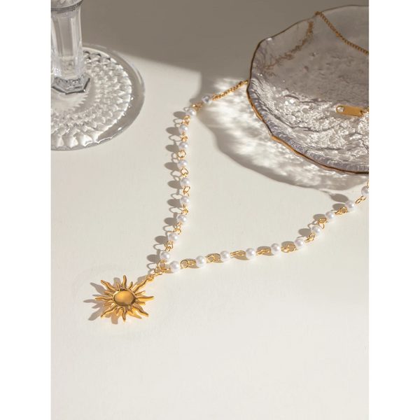 18K Gold Plated Pearl Sun Necklace Necklaces & Pendants