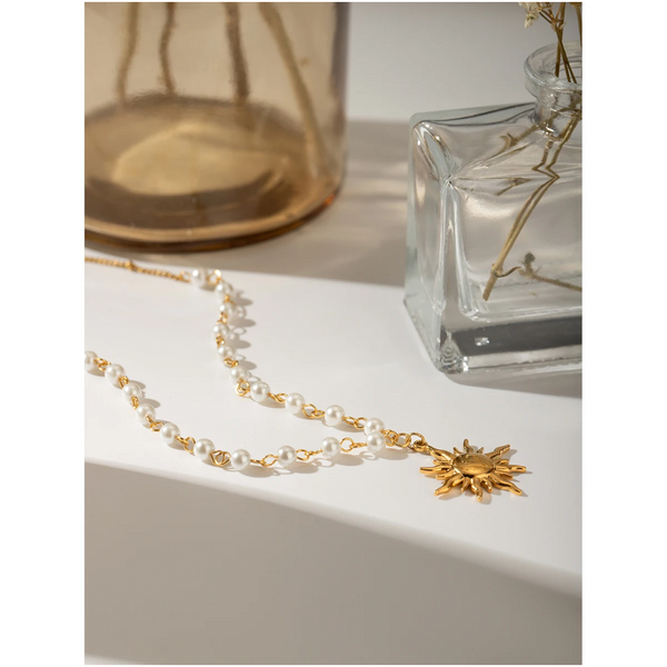 18K Gold Plated Pearl Sun Necklace Necklaces & Pendants