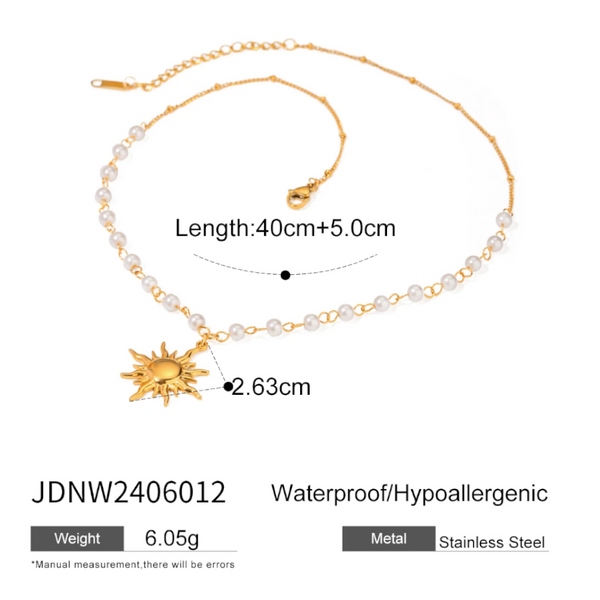 18K Gold Plated Pearl Sun Necklace Necklaces & Pendants