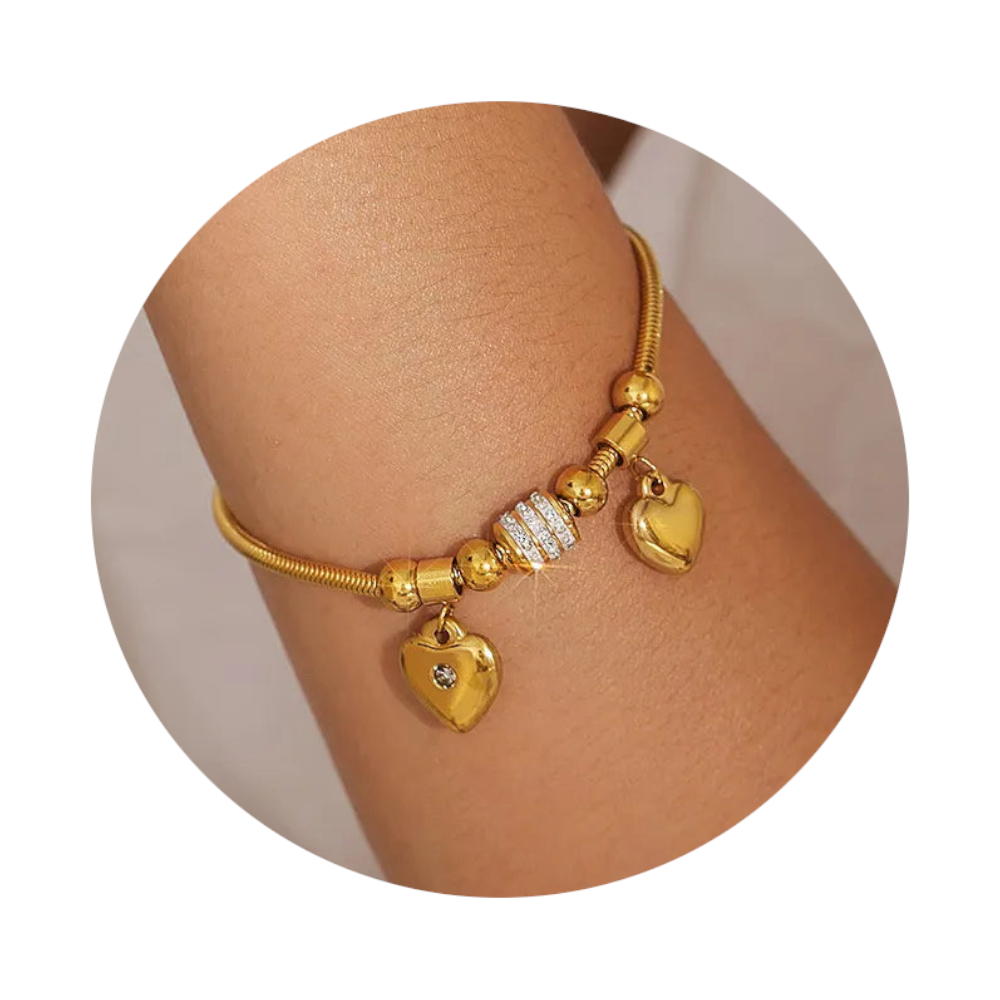 18K Gold Plated Rhinestone Heart Charm Bracelet Bracelets
