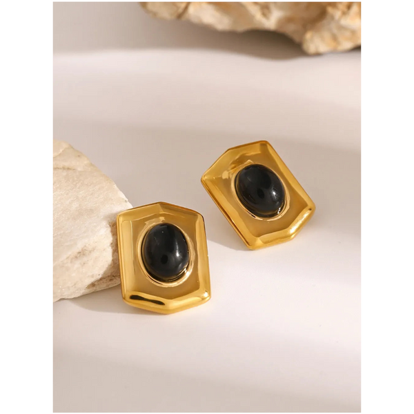 Veile Studios 18K Gold Plated Stainless Steel Agate Earrings
