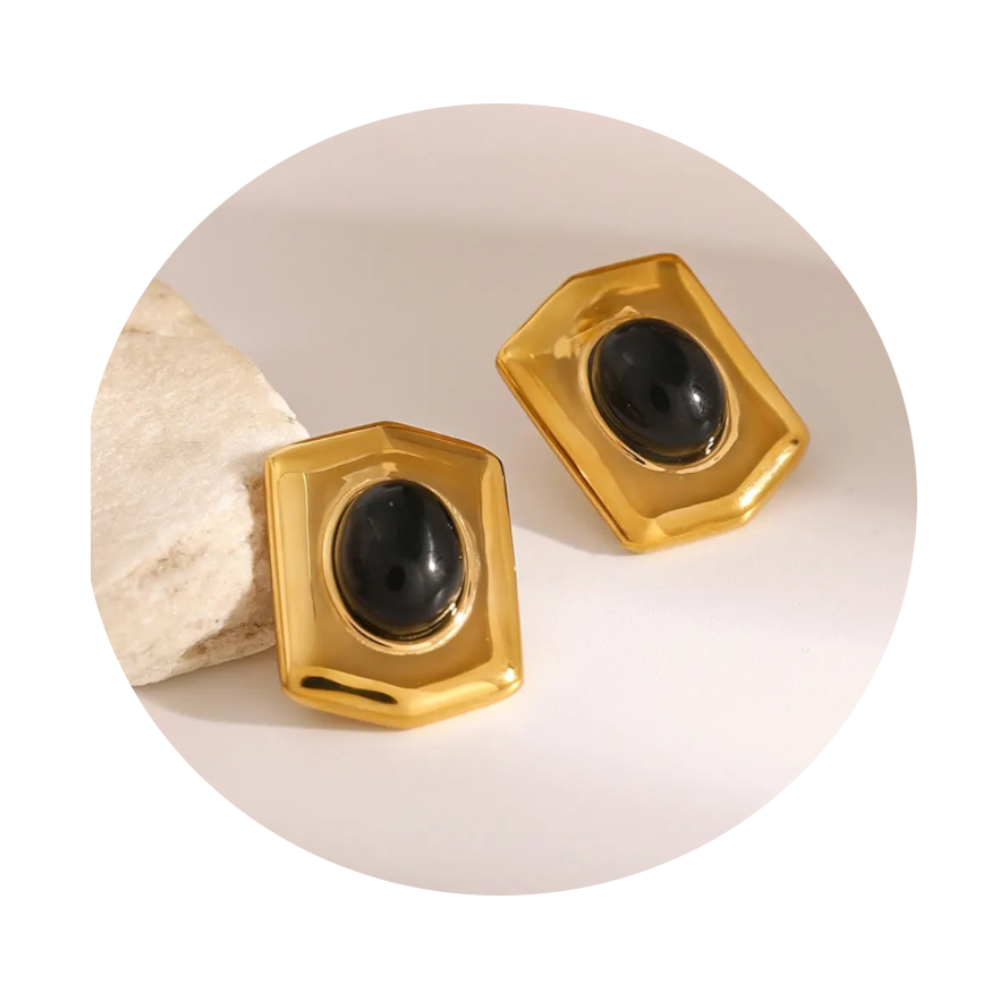 Veile Studios 18K Gold Plated Stainless Steel Agate Earrings