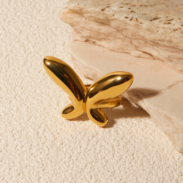 18K Gold Plated Stainless Steel Butterfly Ring Rings