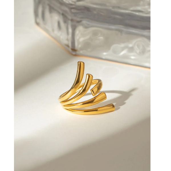 Veile Studios 18K Gold Plated Adjustable Open Ring Stainless Steel Casual Jewellery Rings