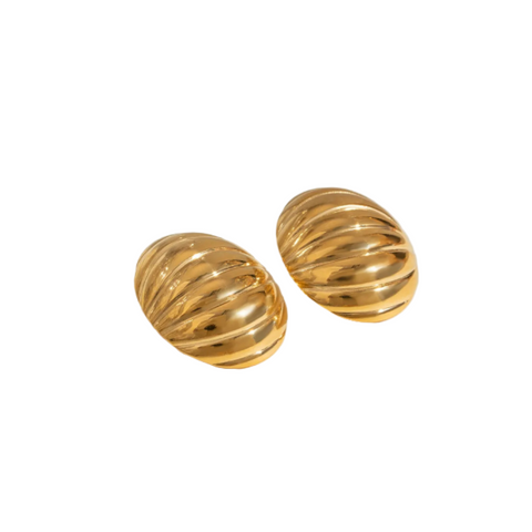 18K Gold Plated Stainless Steel Ribbed Earrings
