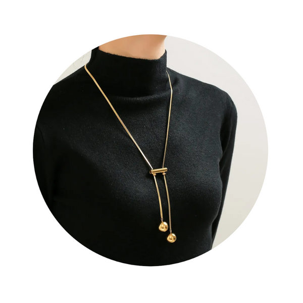 18K Gold Plated Titanium Steel Hollow Bead Necklace Necklaces & Pendants