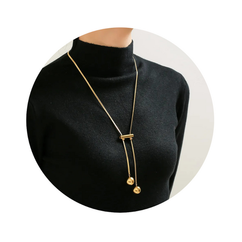 18K Gold Plated Titanium Steel Hollow Bead Necklace Necklaces & Pendants