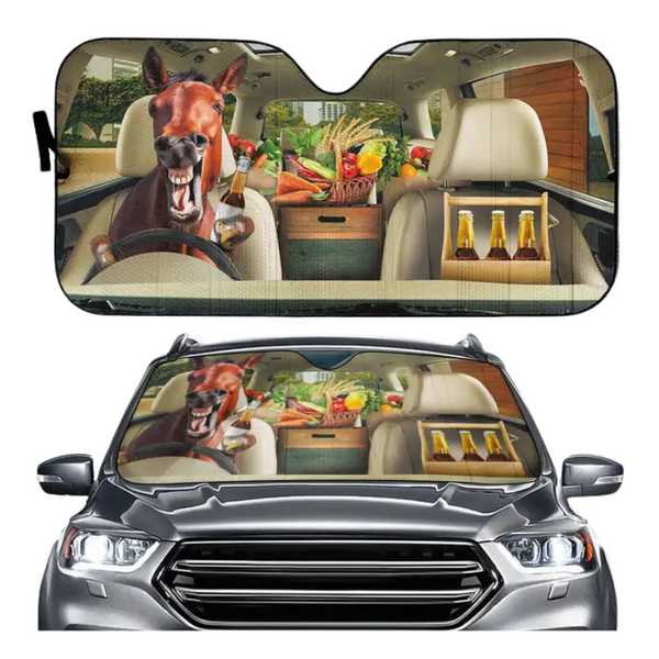 Funny Horse Driving 3D Printing Car Sun Visor Auto Decoration For Vehicle Parts Accessories Sun Visors