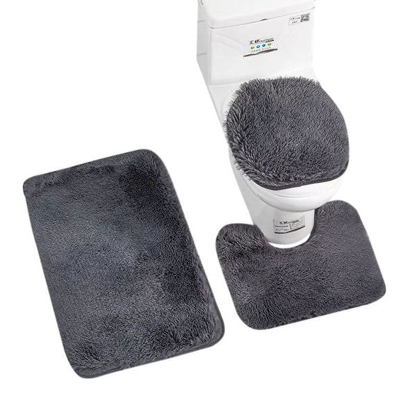Bath Mat Set Dark Gray Bathroom Silk Tie Dye Non Slip Rug Toilet Lid Cover Bath Mats Rugs & Toilet Covers