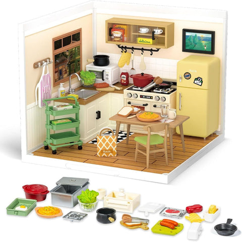 Robotime Rolife Happy Meals Kitchen Miniature House Kits Dolls Model Doll Houses