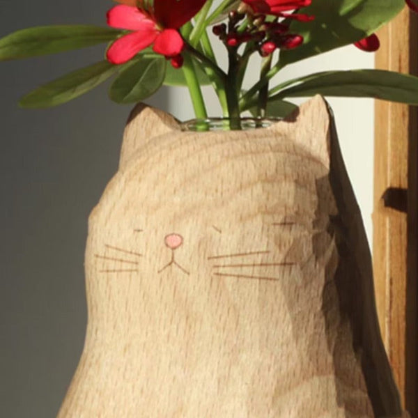 Creative Heart Cat Vase Handmade Christmas Wooden Love Log Crafts Vases