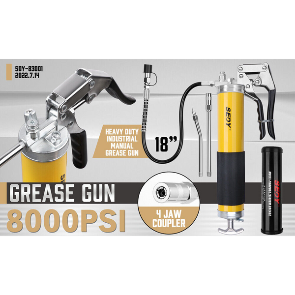 Horusdy 18Inch Grease Gun 8000Psi Pistol Grip Flex Hose Heavy Duty Barrel With Cartridge Grease Guns