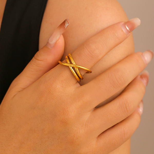 18K Gold Plated Crisscross Ring Rings