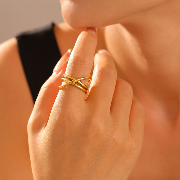 18K Gold Plated Crisscross Ring Rings