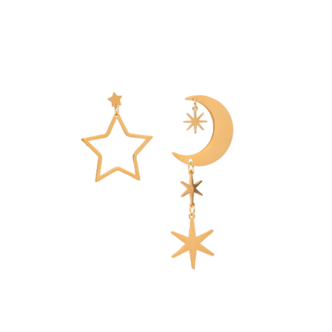 Veile Studios 18K Gold Plated Moon & Star Dangle Earrings