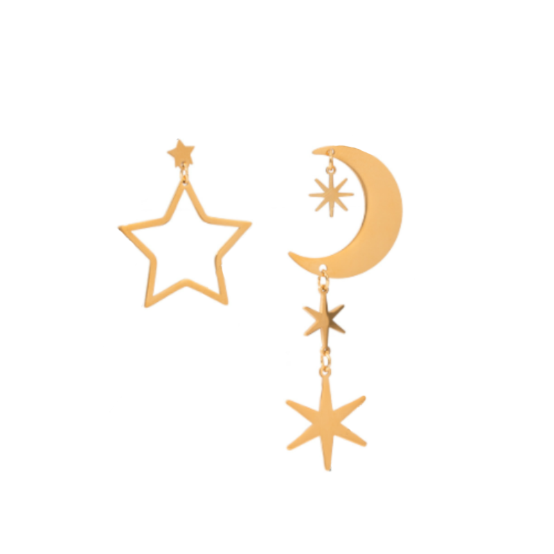 Moon Star Drop 18K Gold Plated Stainless Steel Earrings