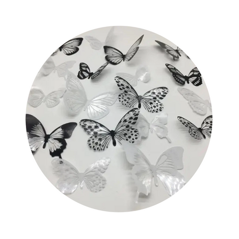 18Pcs/Set Black And White Crystal Butterflies Wall Sticker For Kids Rooms Art Mural Refrigerator Wedding Decoration Decals Wall Stickers