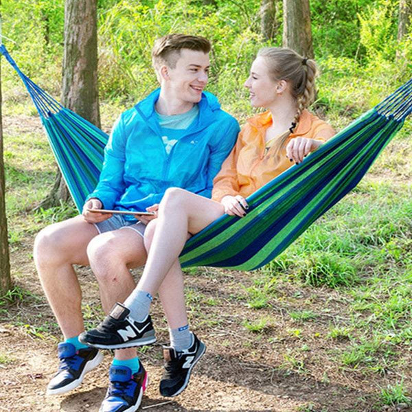 190 X 150Cm Blue Striped Hanging Swing Two People Heavy Duty Camping Hammocks