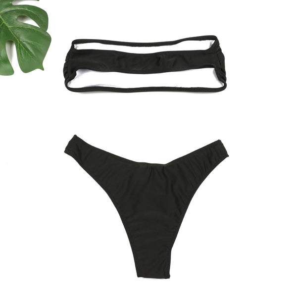 Bikini  Solid Color Strapless Women's Swimsuit Split Swimwear