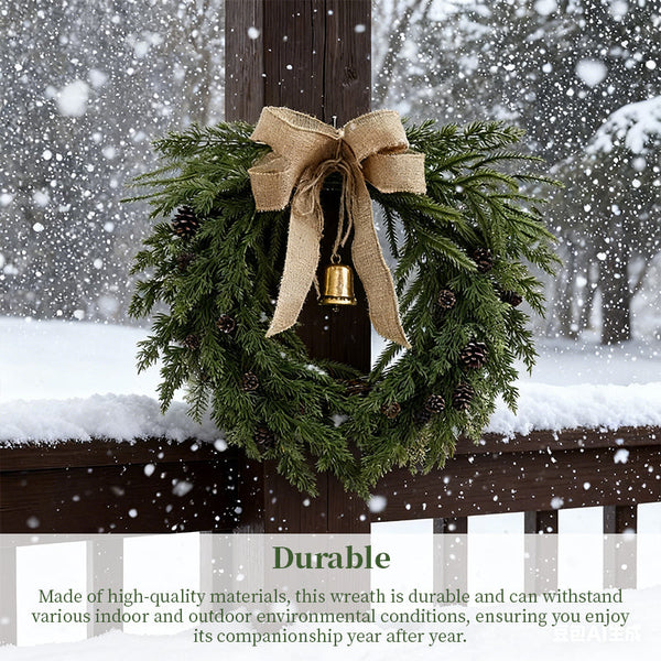 Classic Natural Pine Cone Wreath Festive Christmas Door Hanging With Bells Seasonal Decorations