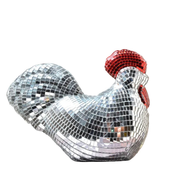 Ornamental Chicken Sculpture With Mirror Tiles Figurines