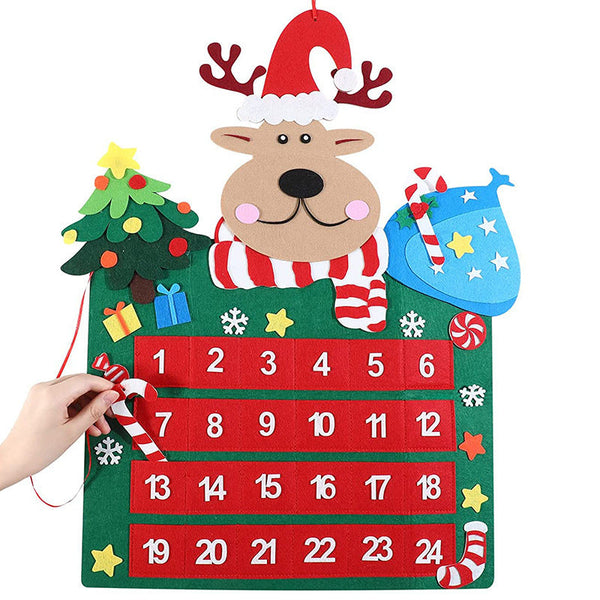 Christmas Countdown Calendar With Felt Reindeer And Pocket Advent For Seasonal Decorations