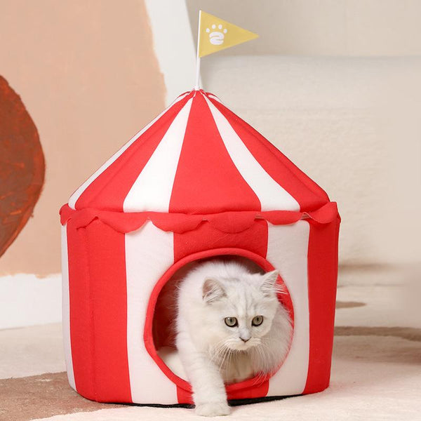 Cute Red And White Circus Tent Cat Bed Indoor Pet Nest