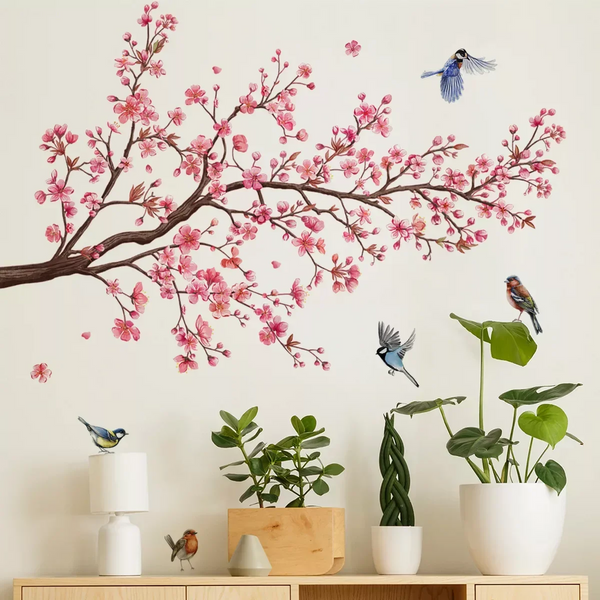 Wall Stickers Pink Plum Tree Birds Home Room Decoration Poster Bedroom Adhesive Wallpaper Furniture House Interior Wall Decals & Stickers