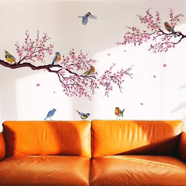 Wall Stickers Pink Plum Tree Birds Home Room Decoration Poster Bedroom Adhesive Wallpaper Furniture House Interior Wall Decals & Stickers