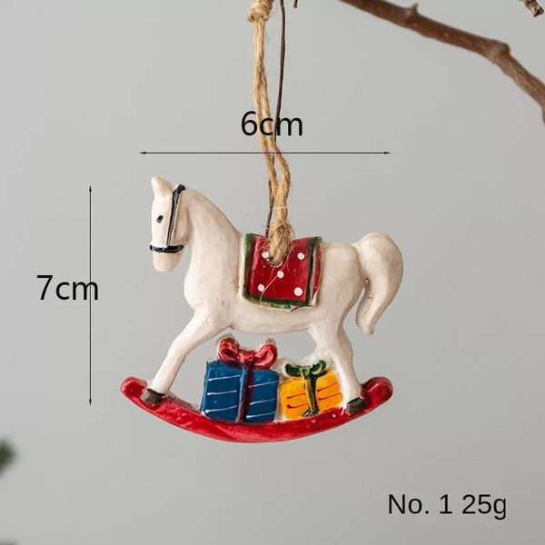 American Retro Christmas Resin Ornament Reindeer Carousel Tree Decoration Hanging Scene Seasonal Decorations