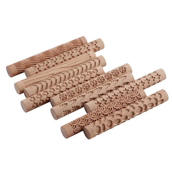 Texture Rolling Pin Ceramic Pottery Art Embossed Rod Flower Pattern Mud Reliefs Diy Clay Craft Tool Rolling Pins