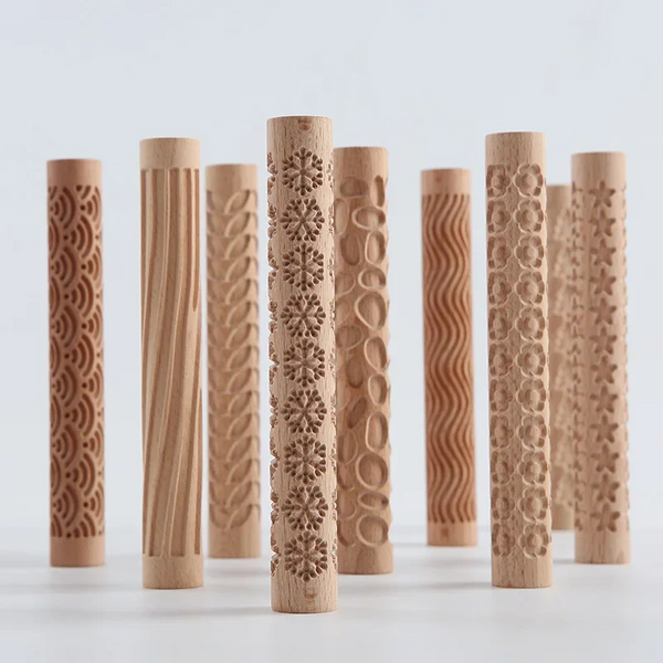 Texture Rolling Pin Ceramic Pottery Art Embossed Rod Flower Pattern Mud Reliefs Diy Clay Craft Tool Rolling Pins