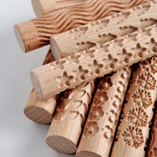 Texture Rolling Pin Ceramic Pottery Art Embossed Rod Flower Pattern Mud Reliefs Diy Clay Craft Tool Rolling Pins