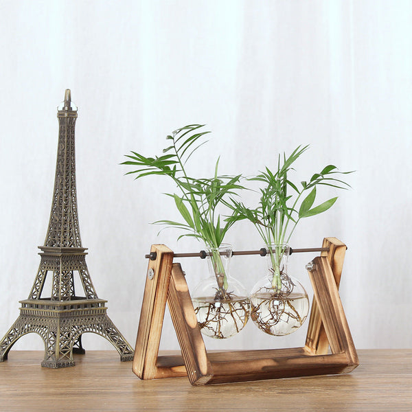 Plant Transparent Wooden Frame Vase Desktop Ornament Container Vases
