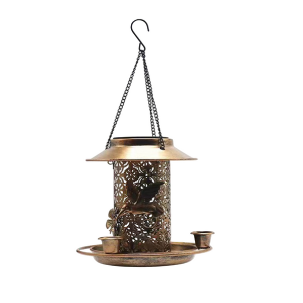 Outdoor Solar Powered Lamp Metal Hanging Bird Feeder Feeding And Watering Dual Purpose Decorative Lanterns