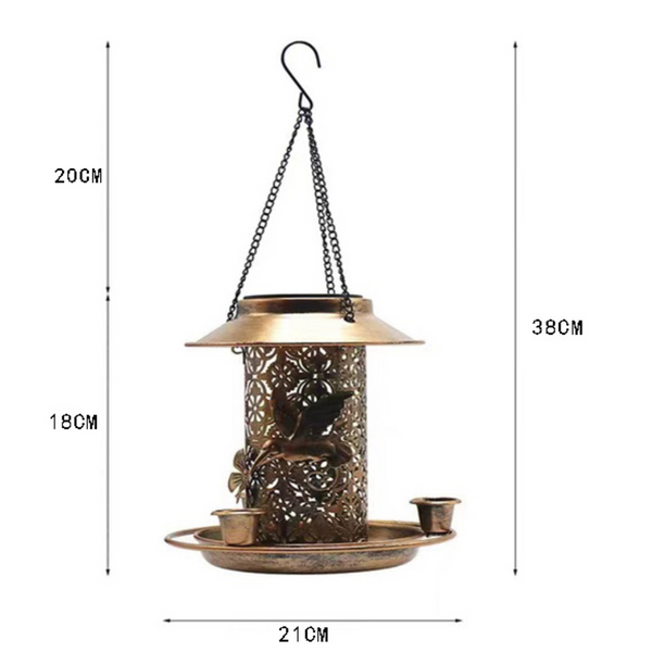 Outdoor Solar Powered Lamp Metal Hanging Bird Feeder Feeding And Watering Dual Purpose Decorative Lanterns