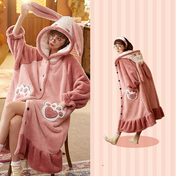 Coral Velvet Nightdress Womens Spring Pajamas Rabbit Hair Female Sleeveless Dresses