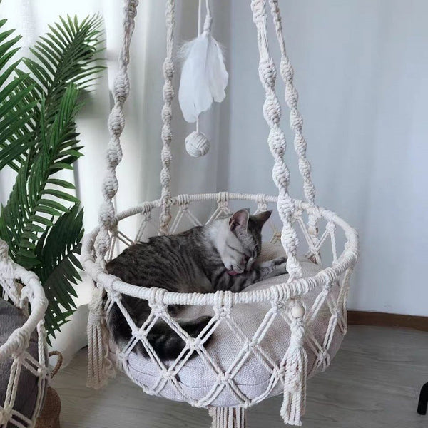 Handwoven Tapestry Cat Litter Boho Hanging Basket Swing Pet Beds
