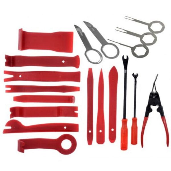 19Pcs Tool Car Door Interior Trim Panel Clip Audio Stereo Instal Removal Pry Red Mixed Hand Tool Sets