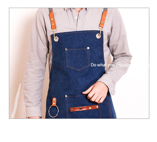 Apron Denim Canvas Cafe Barber Restaurant Unisex Workwear Custom Logo Restaurant Aprons