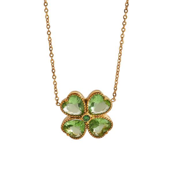 Stainless Steel Zircon Lucky Clover Pendant Necklace Necklaces & Pendants