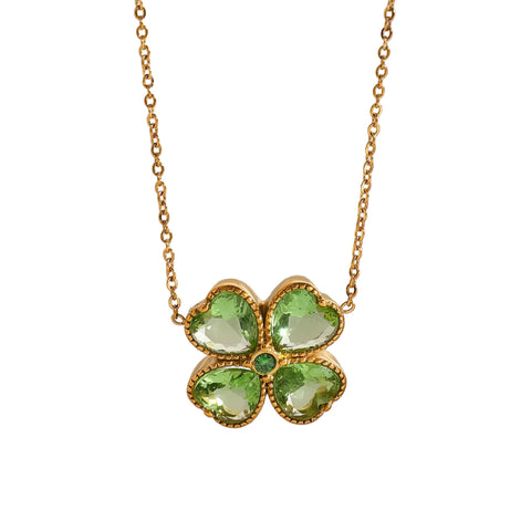 Stainless Steel Zircon Lucky Clover Pendant Necklace Necklaces & Pendants