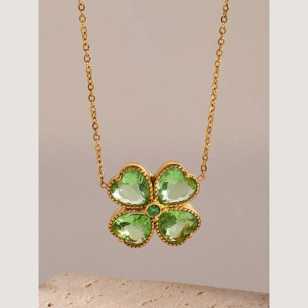 Stainless Steel Zircon Lucky Clover Pendant Necklace Necklaces & Pendants