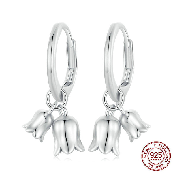 S925 Sterling Silver Simple Campanula Necklace Set For Women Earrings