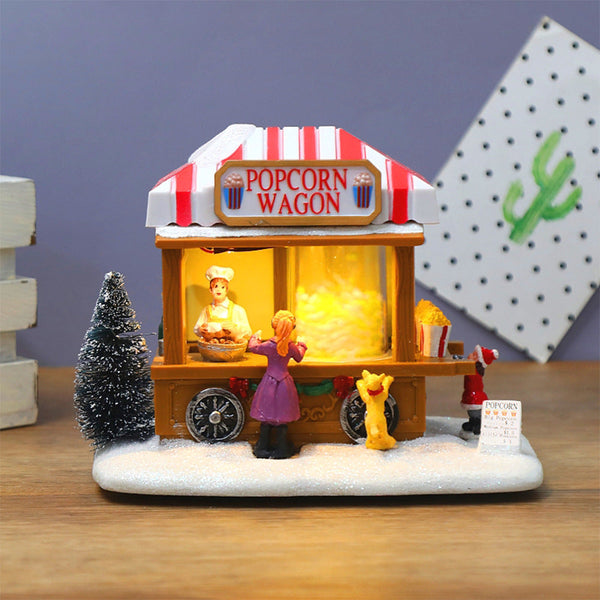 Cross Border New Christmas Light Up Musical House Food Cart Snow Hut Creative Decoration Ornament Gift Seasonal Decorations