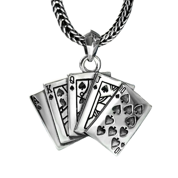 Silver Ring With Poker Pattern Opening For Men And Women Retro Unique Design Rings