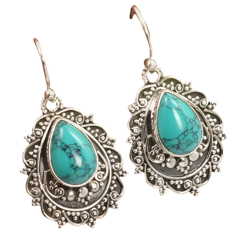 Artificial Turquoise Alloy Teardrop Dangle Earrings