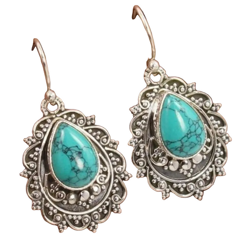 Artificial Turquoise Alloy Teardrop Dangle Earrings