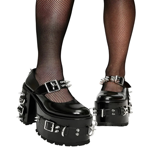Super High Rivet Sandals Round Toe Platform Chunky Buckles  Designer Straps Pumps Women Shoes Print Heels