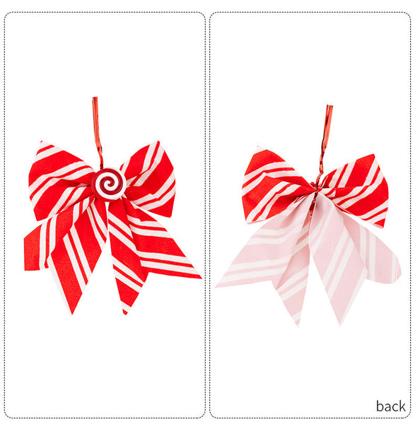 Christmas Bow Tree Ornament Red And White Stripe Candy Window Decoration Seasonal Decorations